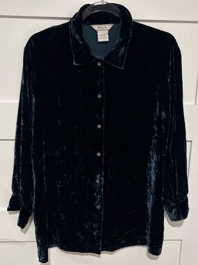 Vintage Velvet Whimsigoth Button-Up Blouse in Deep Teal